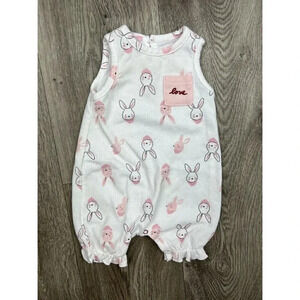 Ellen Degeneres Easter Bunnie Pink And White Sleeveless Romper 9 M